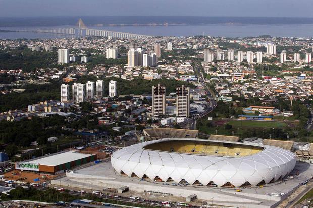 The Arena Amazonia soccer stadium is seen in this aerial view taken two days before its scheduled inauguration in Manaus 