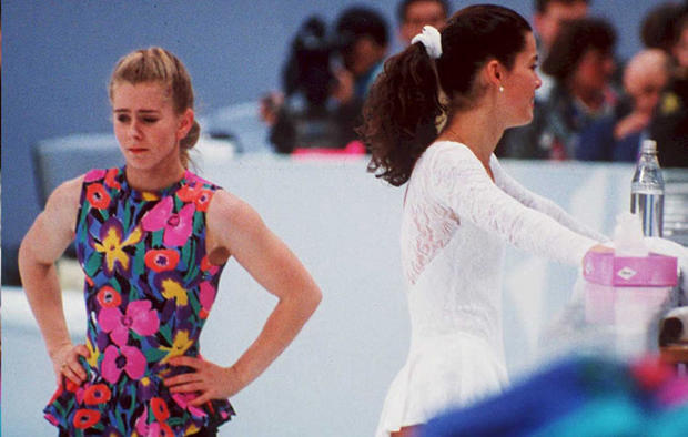 US figure skaters Tonya Harding (L) and Nancy Kerr 
