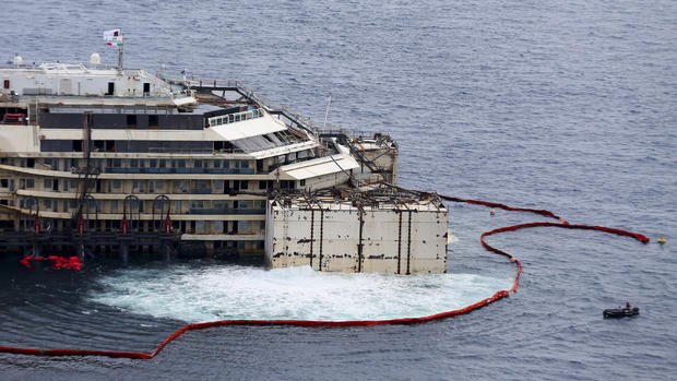 The wreck of the Costa Concordia is raised 