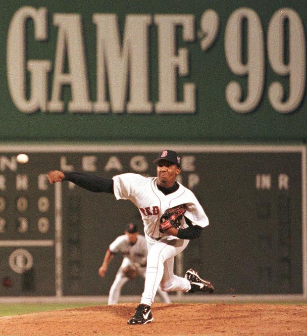 Pedro Martinez of the Boston Red Sox pitches in th 