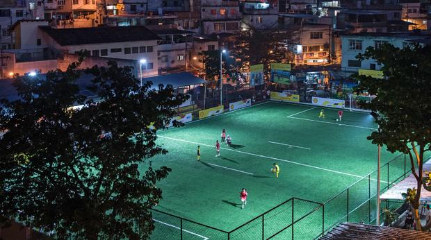 Players' kinetic energy keeps the lights on at Brazil soccer field 