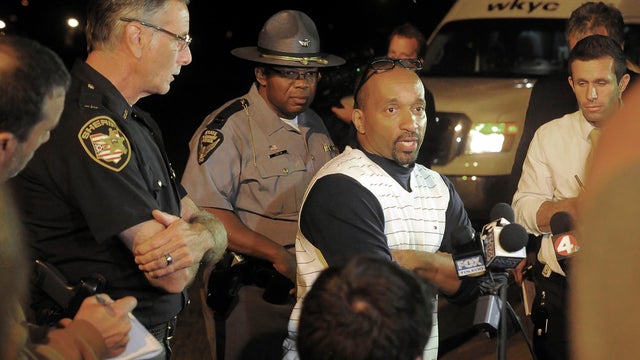 Warden Kevin Jones speaks to reporters while a manhunt was underway for escaped prisoners from Allen Oakwood Correctional Institution Sept. 12, 2014 in Lima, Ohio. 