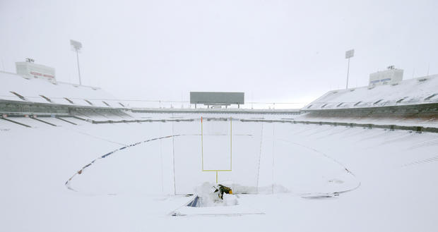 A general view of the football field and seating area of Ralph Wilson Stadium, home of the Buffalo Bills, after a major snowstorm hit the area. 
