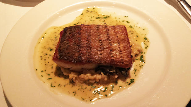 Pan-Roasted Striped Bass with Dungeness Crab-Scented Risotto at Oliveto Restaurant &amp; Cafe 