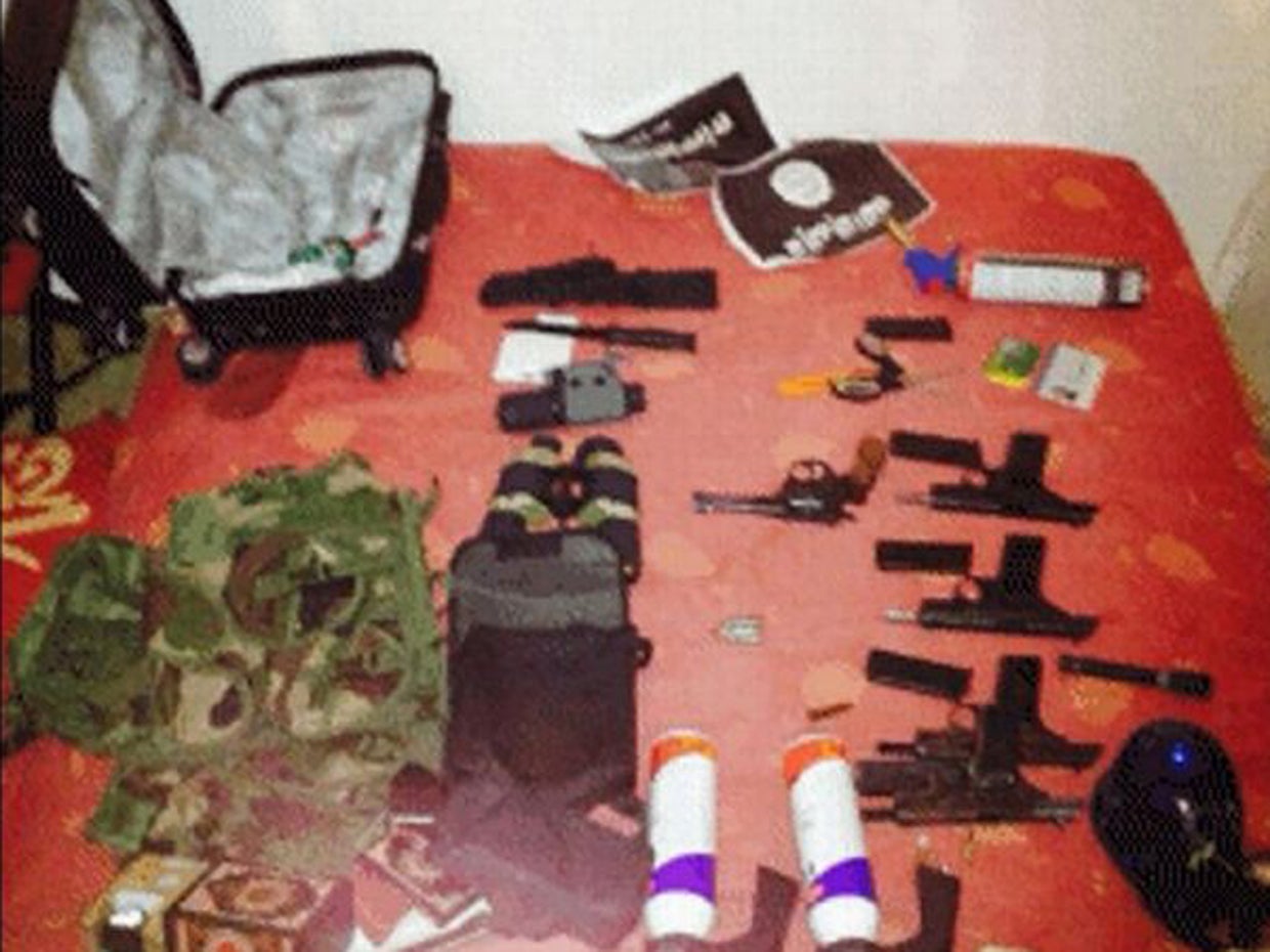 Weapons found by police inside a Paris apartment where Amedy Coulibaly lived before he died in a police raid on a Kosher grocery store where he killed four hostages 