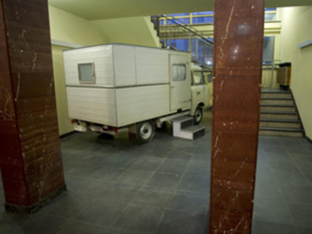 A prison van is seen at the entrance of 