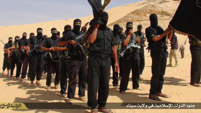 ​An image posted to social media purportedly shows militants of the ISIS affiliate in Egypt's Sinai Peninsula 