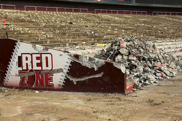 The "red zone" in the end zone seating area is seen at Candlestick Park in San Francisco, California, Feb. 4, 2015. 
