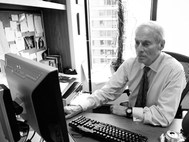 ​CBS News correspondent Bob Simon at his desk in his NYC office in undated photo 