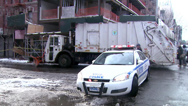 Snow Plow Hits Scaffolding In Lower Manhattan 
