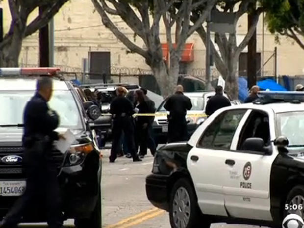 Scene of police shooting of man on L.A.'s Skid Row on March 1, 2015 