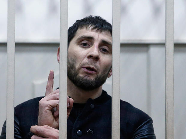Zaur Dadayev, charged with involvement in the murder of Russian opposition figure Boris Nemtsov, speaks inside a defendants' cage in Moscow, March 8. 2015. 