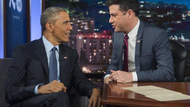 President Obama talks with Jimmy Kimmel during a taping of "Jimmy Kimmel Live" 