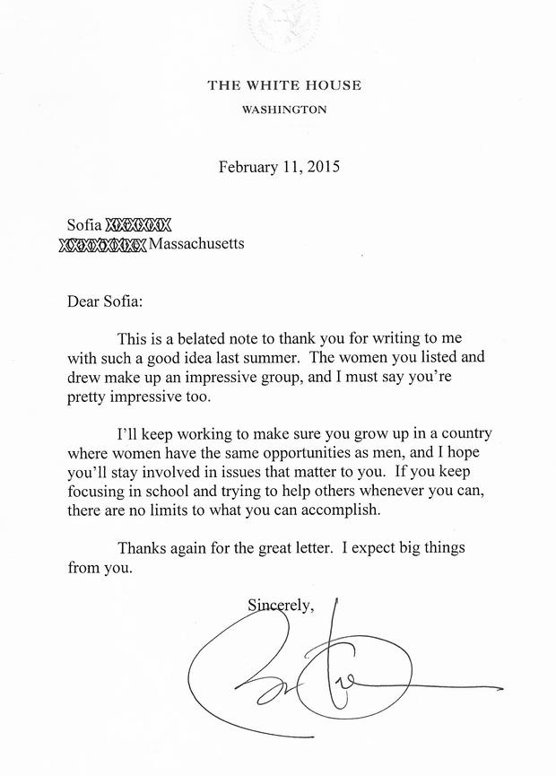 President Obama Letter To Sofia 
