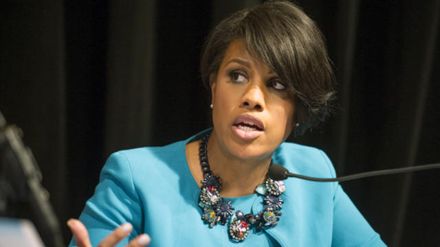 ​Baltimore Mayor Stephanie Rawlings-Blake addresses the President's Task Force on 21st Century Policing at the Newseum in Washington Jan. 13, 2015. 