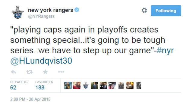 Caps Score Right After New York Rangers Use Capital Letters on Twitter