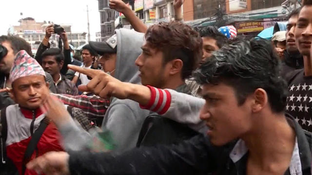 ​Nepalis protest in Kathmandu over the government's response to the earthquake April 29, 2015. 