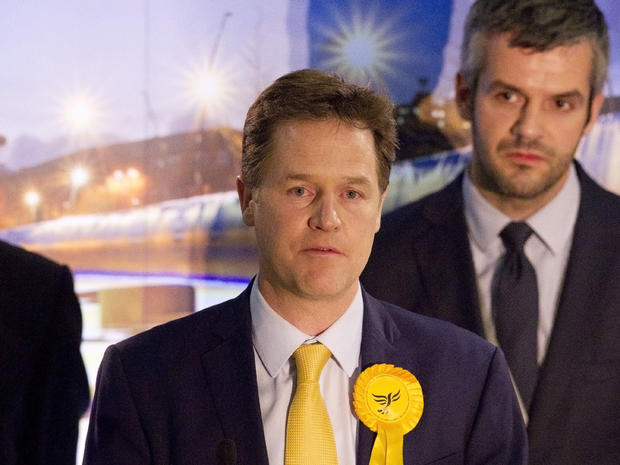Leader of the Liberal Democrat Party Nick Clegg speaks after retaining his seat of Sheffield Hallam in Sheffield 