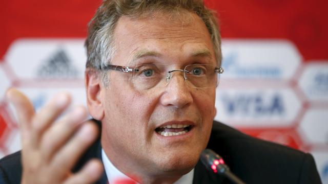 FIFA Secretary General Jerome Valcke speaks as he attends a news conference during his visit to the southern city of Samara, Russia, one of the 2018 World Cup host cities 