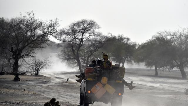 Nigerien soldiers patrol in Bosso, near the Nigerian border 
