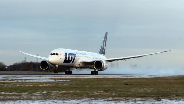 PRAGUE, CZECH REPUBLIC - DECEMBER 16: LOT Polish Airlines, Boeing B787 Dreamliner takes off from PRG Airport 