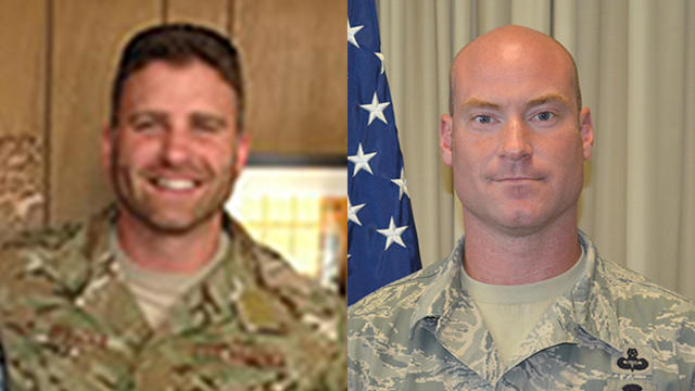 ​Air Force Sgt. Timothy A. Officer, left, and Sgt. Marty B. Bettelyoun are seen in a combination of undated photos provided by Air Force Special Operations Command. 