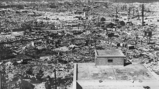 This file photo dated 1945 shows the devastated city of Hiroshima in days after the first atomic bomb was dropped by a US Air Force B-29 