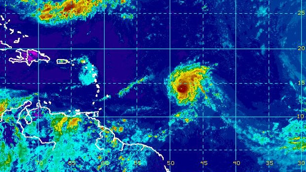 Hurricane Danny is seen in the Atlantic Ocean in this infrared satellite image captured at 12:15 p.m. Aug. 21, 2015.​ 
