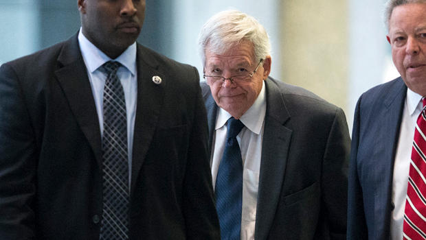 Surrounded by U.S. marshals, former Republican Speaker of the House Dennis Hastert leaves the Dirksen Federal Courthouse Oct. 28, 2015, in Chicago. 