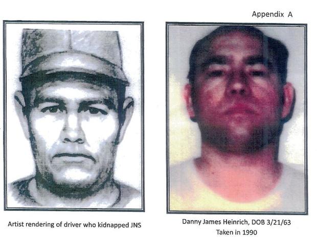 Sketch of the suspect, compared with a 1990 photo of Heinrich. 