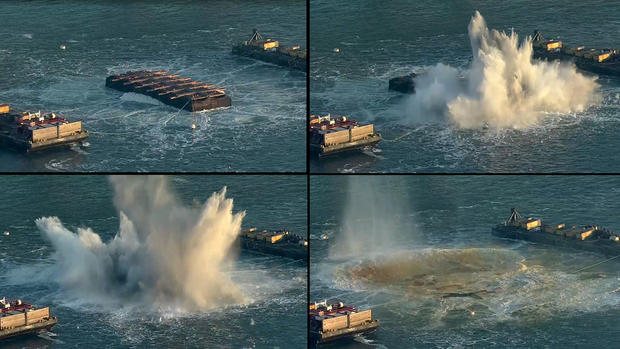 Composite of 4 Aerial Images of Bay Bridge Pier E3 Implosion 