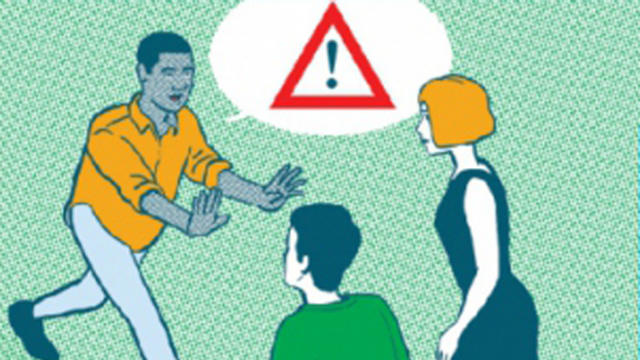 A panel is seen from the ​French government's illustrated guide advising people how to react during a terror attack. 
