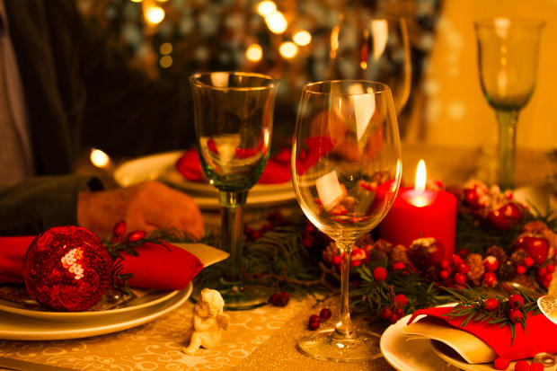 Christmas dinnerTable Setting with Holiday Decorations 