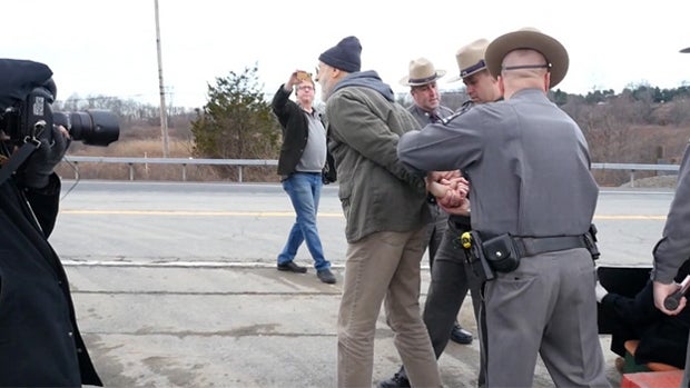 ​Actor James Cromwell is arrested in a protest near an upstate New York power plant Dec. 18, 2015. 