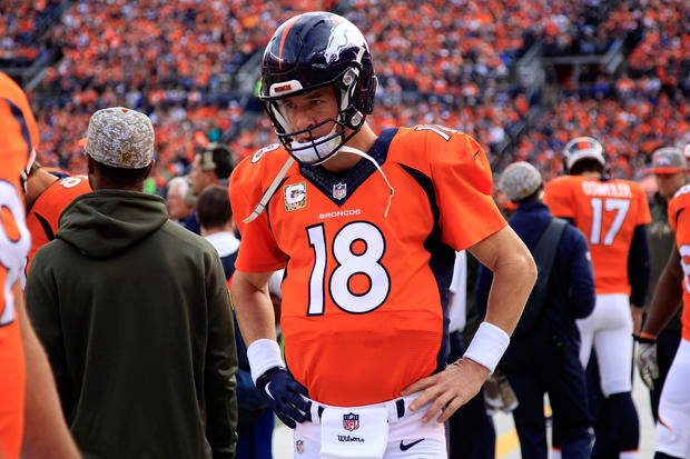 Broncos QB Peyton Manning On Sidelines 