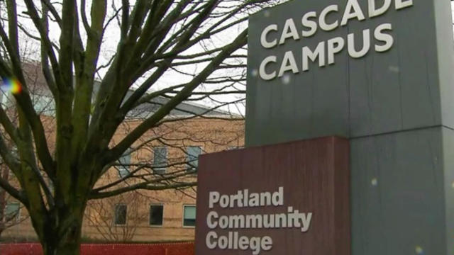 ​A sign welcomes visitors to Portland Community College's Cascade Campus in Oregon. 