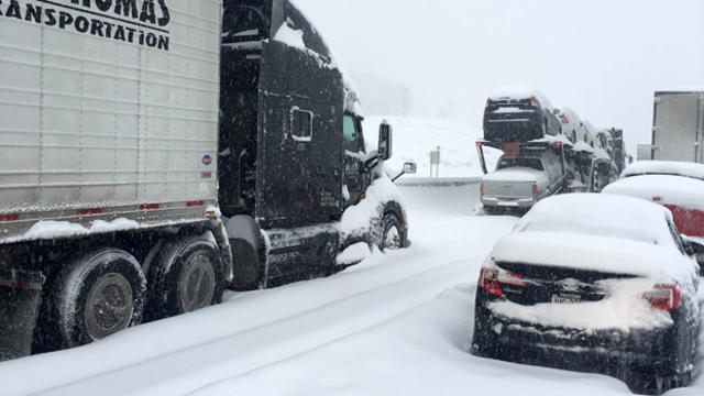 ​Vehicles sit stuck on the Pennsylvania Turnpike after a massive snowstorm Jan. 23, 2016. 