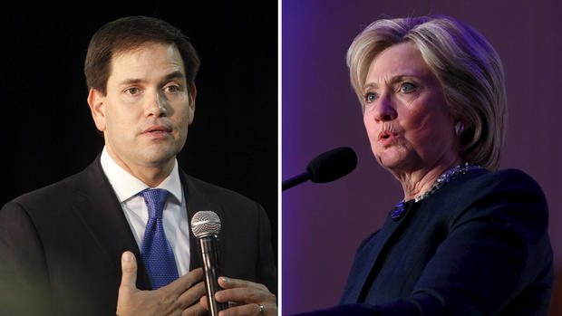 Republican presidential candidate and Florida Sen. Marco Rubio and Democratic presidential candidate Hillary Clinton 