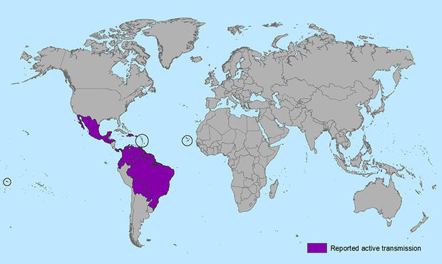 Zika Affected Areas As Of 1/28/16 