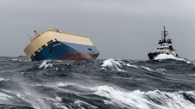 The Panamanian-flagged cargo ship Modern Express is seen adrift in the Atlantic  