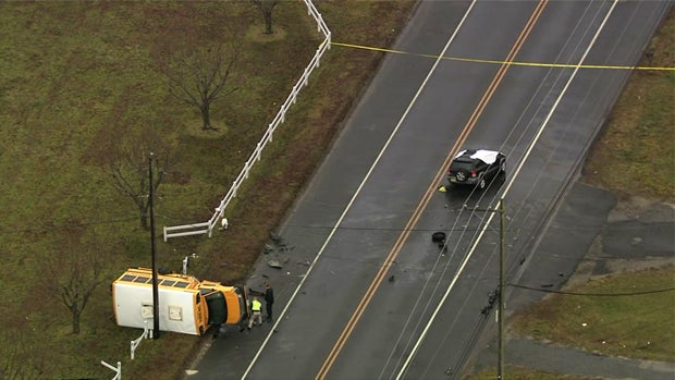 ​Crews work the scene after a school bus and an SUV collided in Bridgeton, New Jersey, Feb. 4, 2016. 
