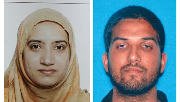 Undated combination of photos provided by FBI, left, and California Department of Motor Vehicles shows Tashfeen Malik, left, and Syed Farook, identified by authorities as the San Bernardino shooters 