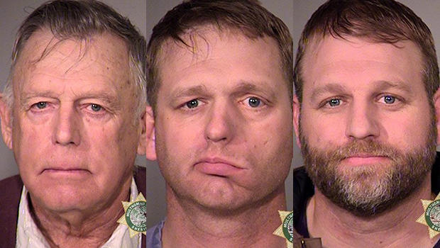 Cliven Bundy, left, and sons Ryan Bundy, center, and Ammon Bundy are seen in police jail booking photos released by the Multnomah County Sheriff's Office in Portland, Oregon. Cliven Bundy was arrested Feb. 10, 2016, and his sons were arrested Jan. 26, 201 