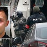 Police are seen at the scene of a security operation where Salah Abdeslam, inset, was arrested in the Brussels suburb of Molenbeek in Brussels, Belgium, March 18, 2016. 