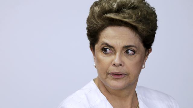 Brazil’s President Dilma Rousseff looks on during the signing of a federal land transfer agreement for the government of the state of Amapa at Planalto Palace in Brasilia, Brazil, April 15, 2016. 