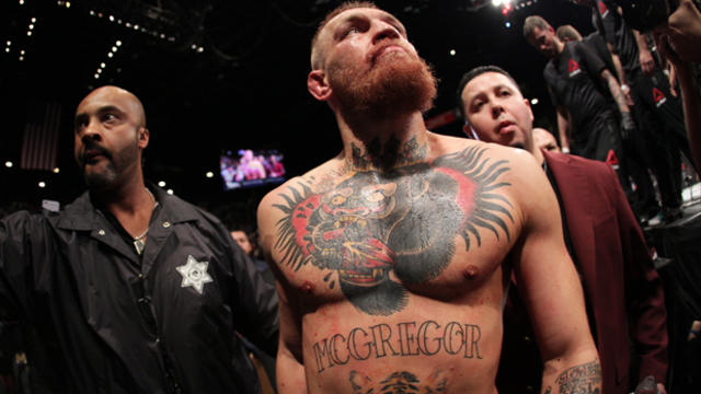 Conor McGregor exits the Octagon after his fight against Nate Diaz in their welterweight bout during UFC 196 at the MGM Grand Garden Arena on March 5, 2016, in Las Vegas, Nevada. 
