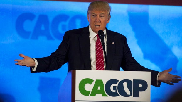 Republican presidential candidate Donald Trump addresses the California Republican Party Convention on April 29, 2016, in Burlingame, California. 