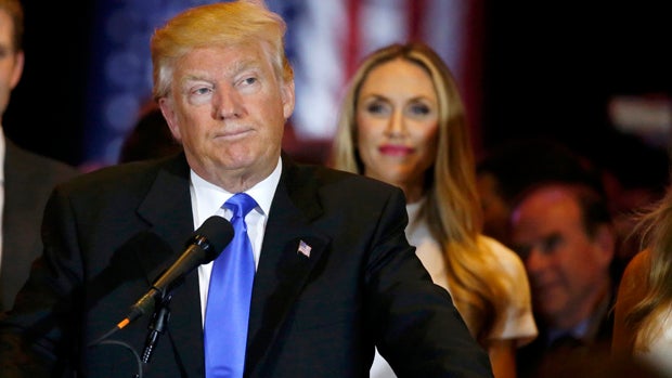 Republican presidential candidate and businessman Donald Trump pauses as he speaks to supporters after his rival, Sen. Ted Cruz, dropped out of the race for the Republican nomination following the results of the Indiana state primary, at Trump Tower in Ma 