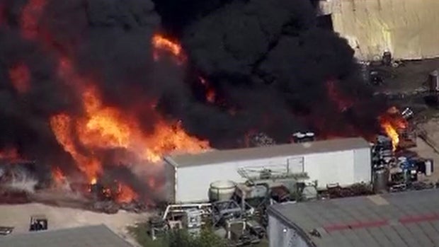 A massive fire blazes at a warehouse complex in Houston May 5, 2016. 