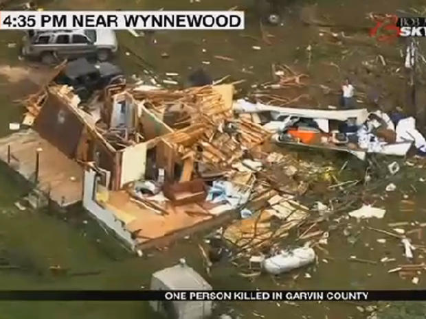Remnants of home are seen near Wynnewood, Oklahoma after tornado swept through on May 9, 2016 